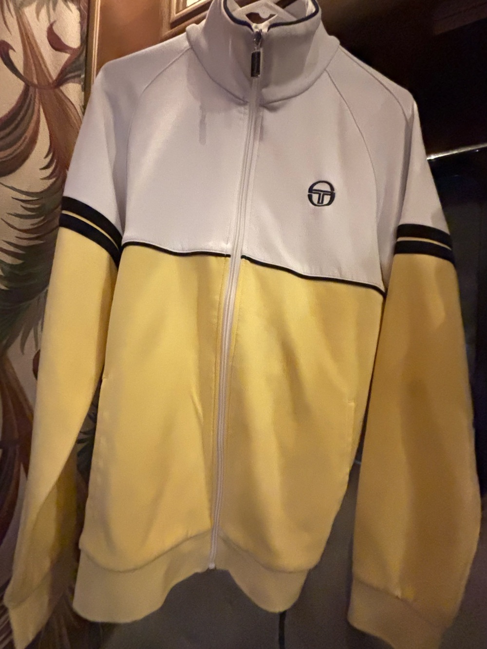 Sergio Tacchini Yellow and White Colorblock Track Jacket size large men’s US